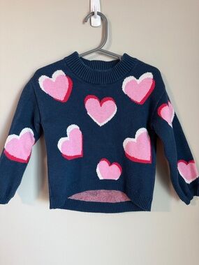 Old Navy Navy Sweater with Pink and White Hearts